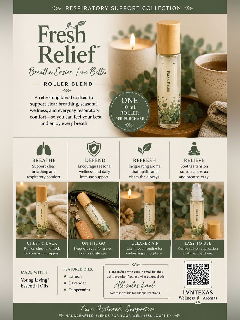 NWOT ONE Custom Young Living Fresh Relief Essential Oil Roller